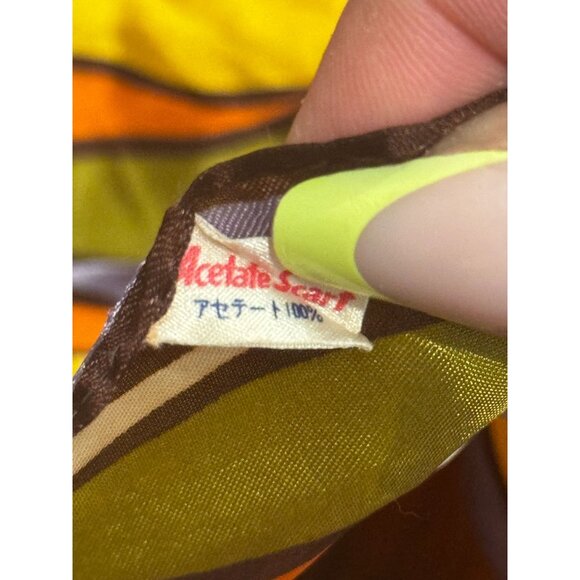 Vintage Acetate Scarf With Retro Striped Design In Orange Yellow Green & Purple - Picture 6 of 7